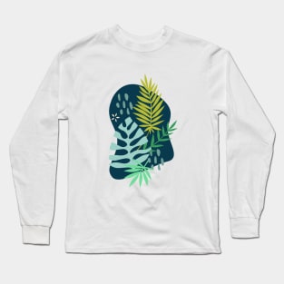 Tropical Leaves - Blue Long Sleeve T-Shirt